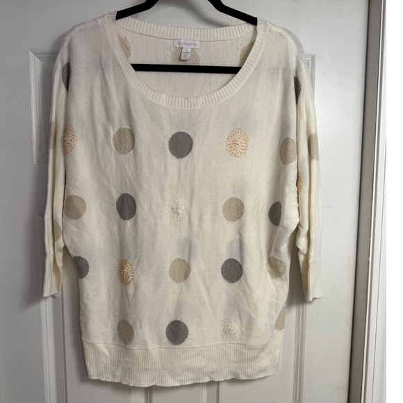 Charter Club Sweaters - Charter Club Cream Polka Dot Dolman Sleeve Sweater XL‎ Preppy Holiday